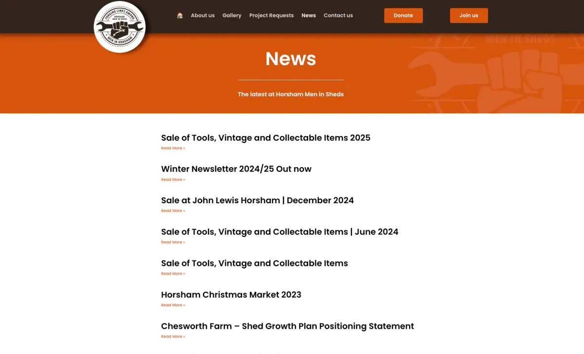 Men Shed Horsham website pages