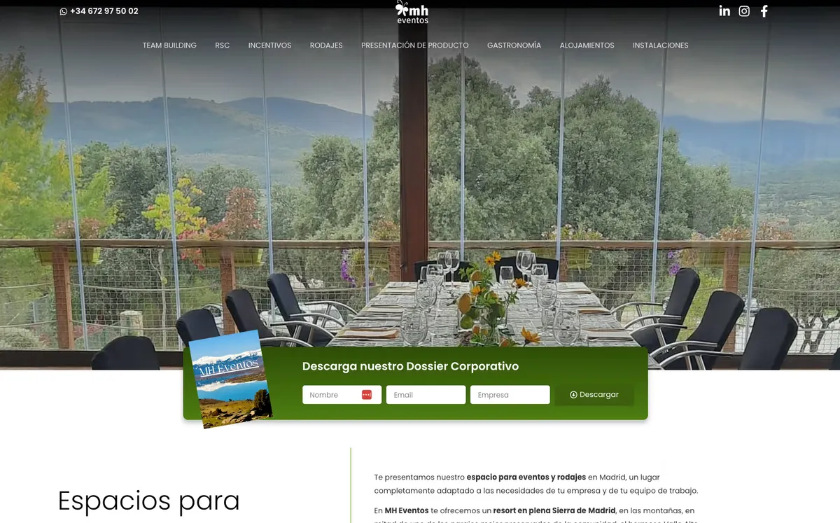 MH Eventos website pages