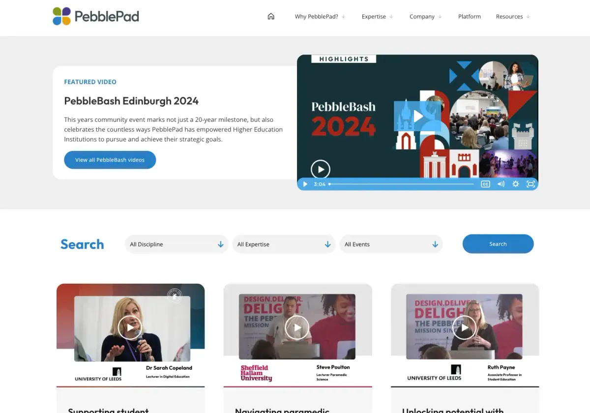PebblePad website homepage