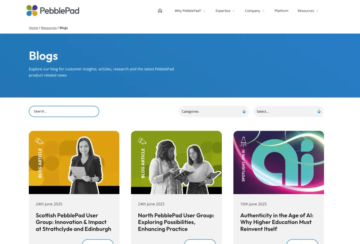 PebblePad blog listing page
