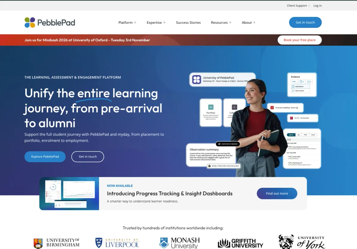 PebblePad homepage: unify the entire learning journey
