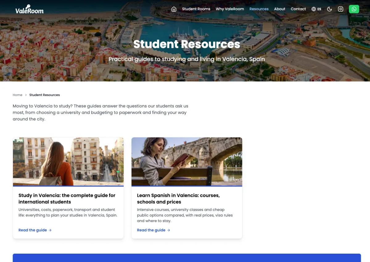 ValeRoom Student Resources guides page